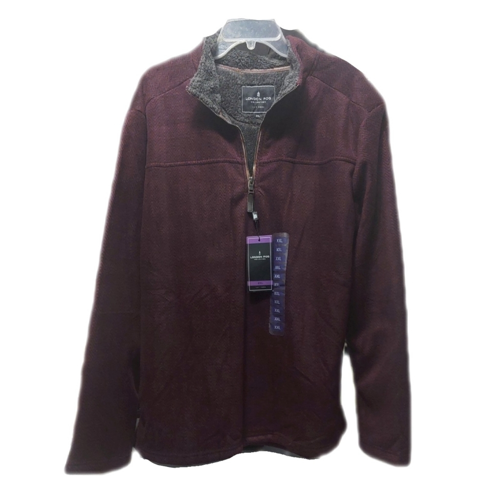 🎄SALE🎄NWT London Fog Men Burgundy Sherpa Lined 1/4 Zip - Picture 3 of 5
